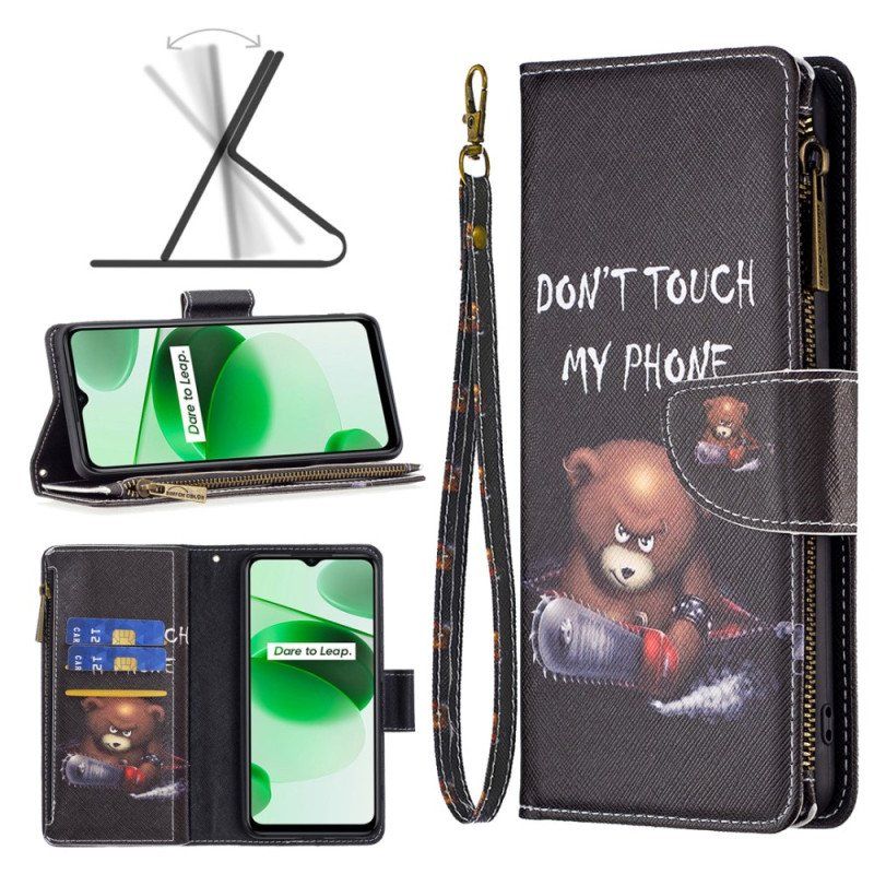 Etui Folio do Realme C35 z Łańcuch Zapinana Na Zamek Saszetka Dangerous Bear Z Paskami