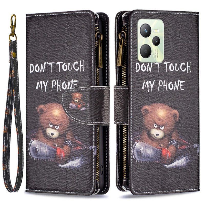 Etui Folio do Realme C35 z Łańcuch Zapinana Na Zamek Saszetka Dangerous Bear Z Paskami