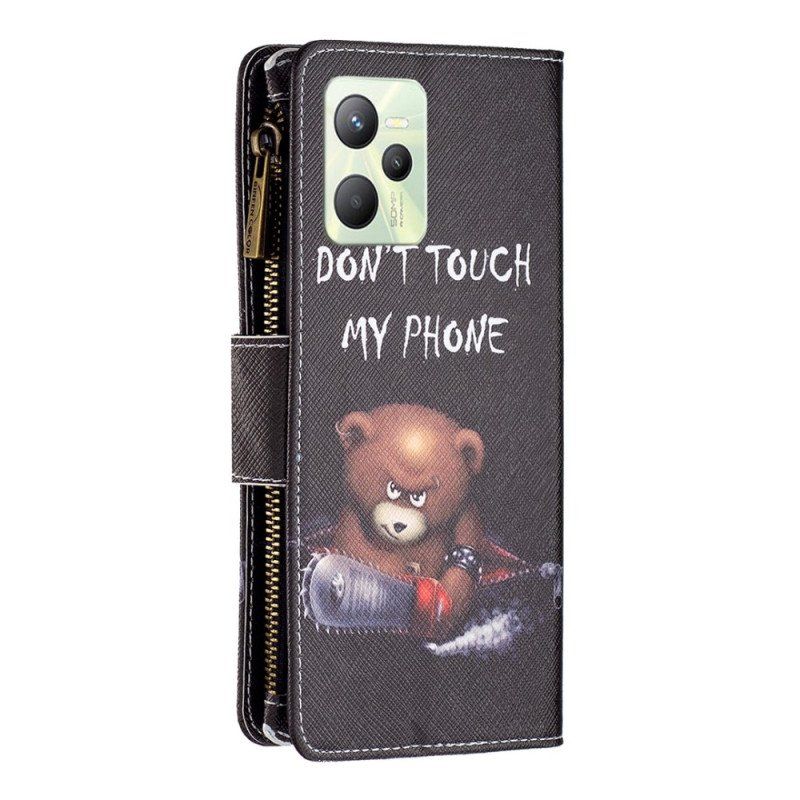 Etui Folio do Realme C35 z Łańcuch Zapinana Na Zamek Saszetka Dangerous Bear Z Paskami