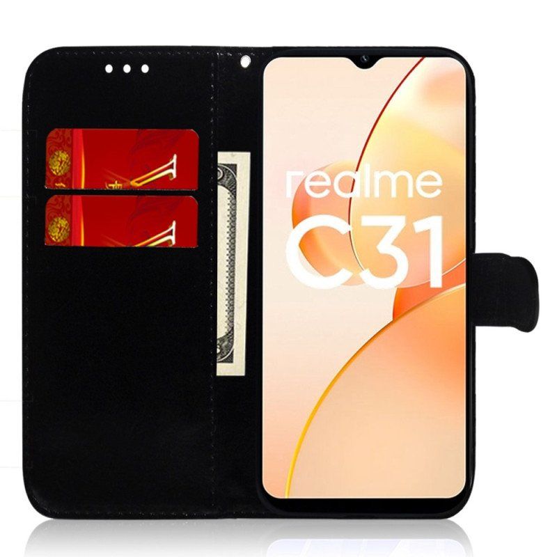 Etui Folio do Realme GT Neo 3 z Łańcuch Pasek Lustro