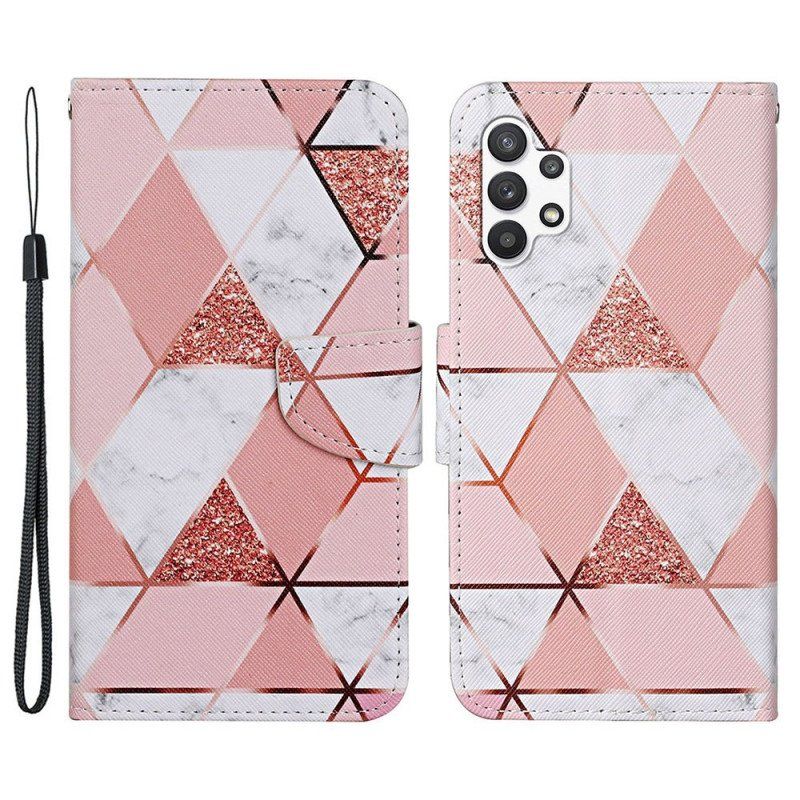 Etui Folio do Samsung Galaxy A13 Marmur I Cekiny Z Paskiem