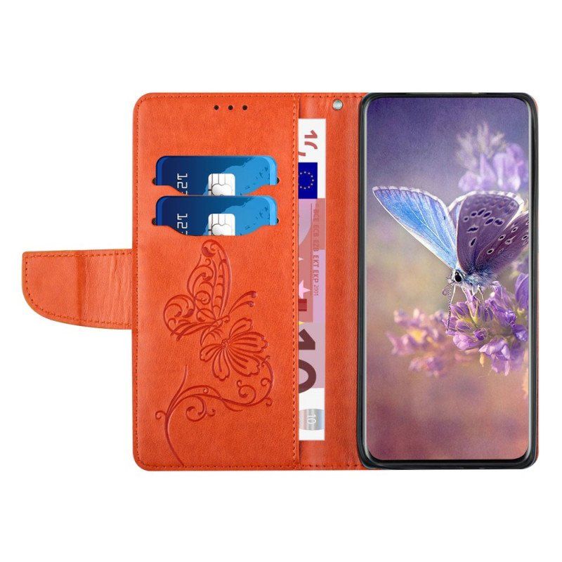 Etui Folio do Samsung Galaxy A13 z Łańcuch Dwukolorowy Motyl Z Paskiem