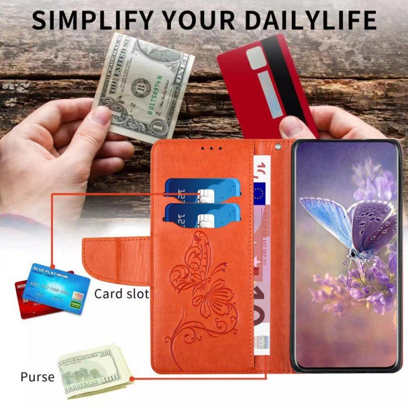 Etui Folio do Samsung Galaxy A13 z Łańcuch Dwukolorowy Motyl Z Paskiem