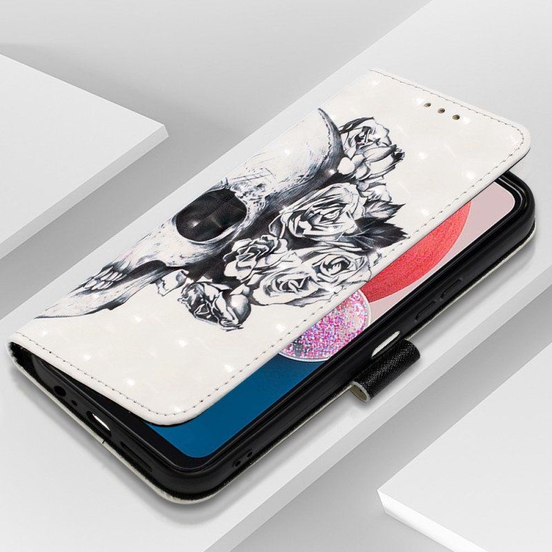 Etui Folio do Samsung Galaxy A13 z Łańcuch Kwiecista Czaszka Z Paskiem