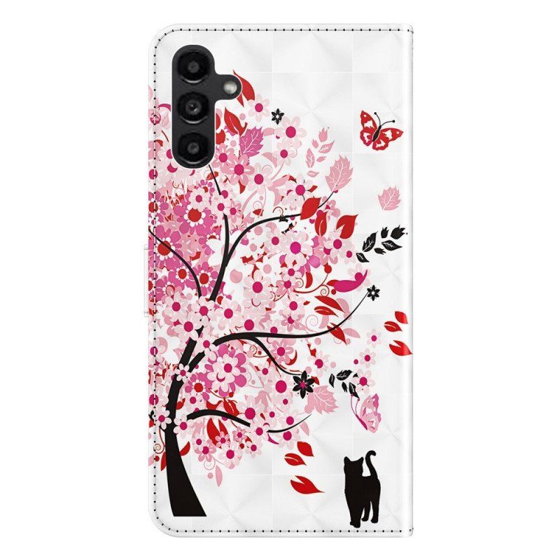 Etui Folio do Samsung Galaxy A14 / A14 5G Czerwone Drzewo