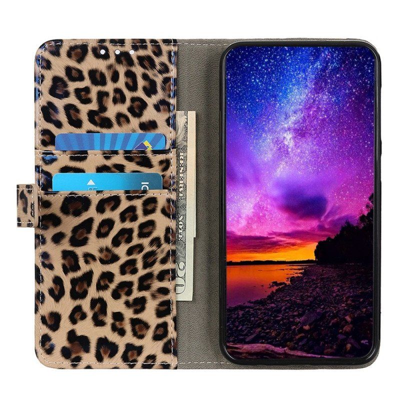 Etui Folio do Samsung Galaxy A14 / A14 5G Efekt Skóry Lamparta