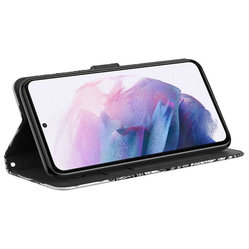 Etui Folio do Samsung Galaxy A14 / A14 5G z Łańcuch Koronkowa Na Ramiączkach