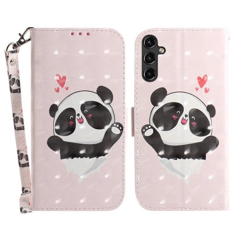 Etui Folio do Samsung Galaxy A14 / A14 5G z Łańcuch Panda Love Ze Smyczą