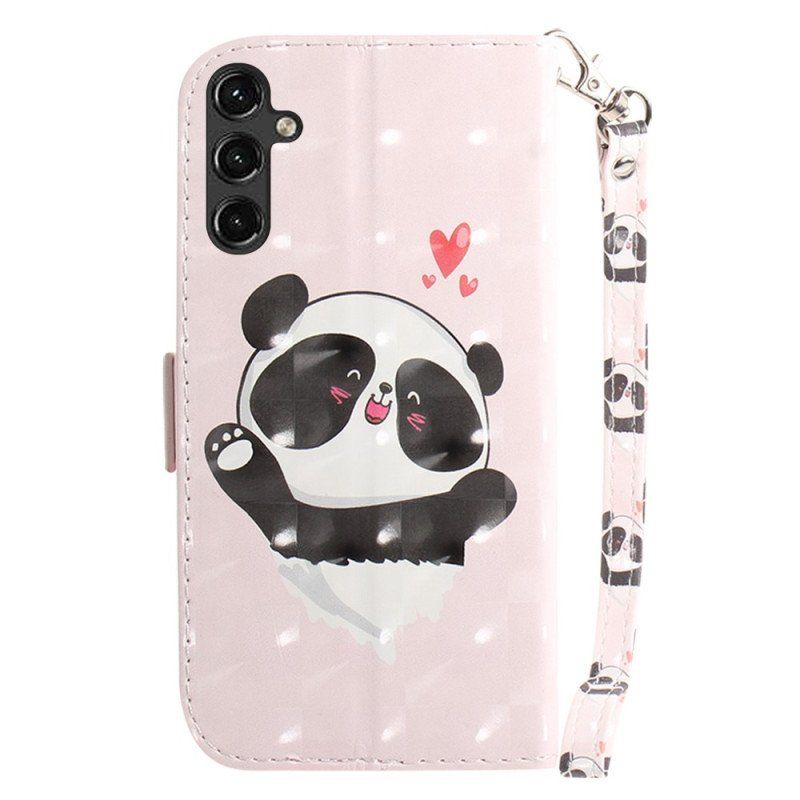 Etui Folio do Samsung Galaxy A14 / A14 5G z Łańcuch Panda Love Ze Smyczą