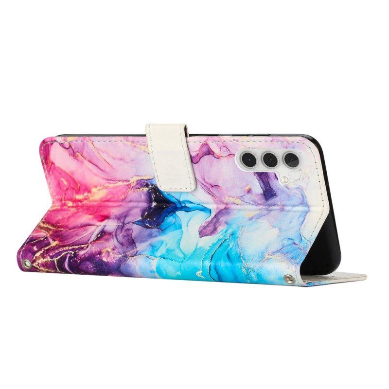 Etui Folio do Samsung Galaxy A14 / A14 5G z Łańcuch Pasek Marmuru