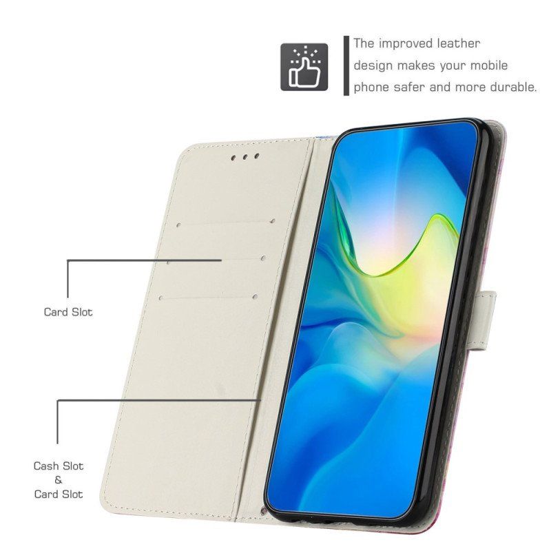 Etui Folio do Samsung Galaxy A14 / A14 5G z Łańcuch Pasek Marmuru