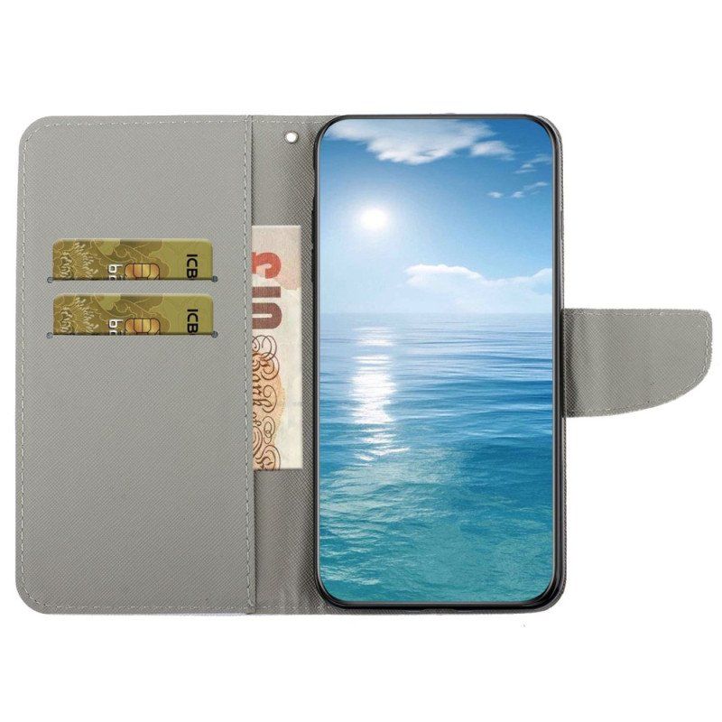 Etui Folio do Samsung Galaxy A14 / A14 5G z Łańcuch Paski Kwiaty