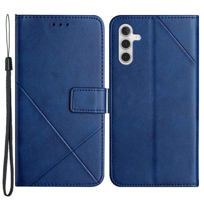 Etui Folio do Samsung Galaxy A14 / A14 5G z Łańcuch Paskowaty Geometryczny Skórzany Styl