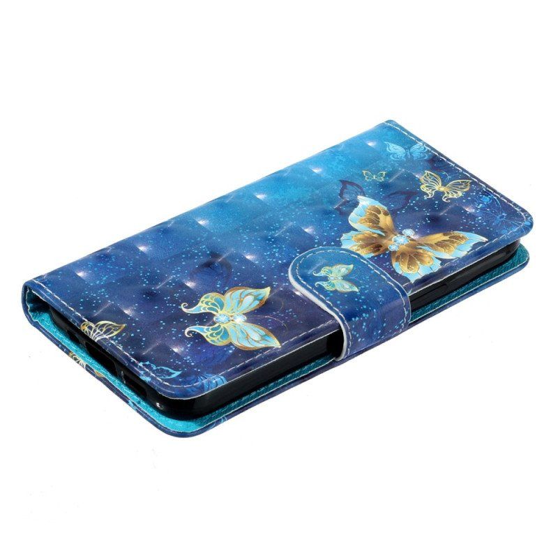 Etui Folio do Samsung Galaxy A14 / A14 5G z Łańcuch Złote Motyle Z Paskiem