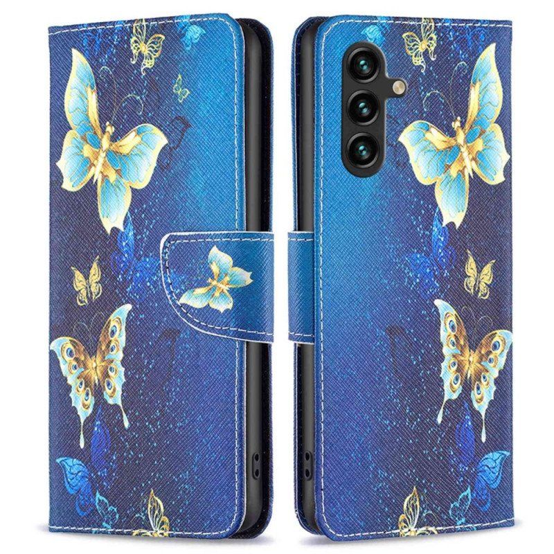 Etui Folio do Samsung Galaxy A14 / A14 5G Złote Motyle