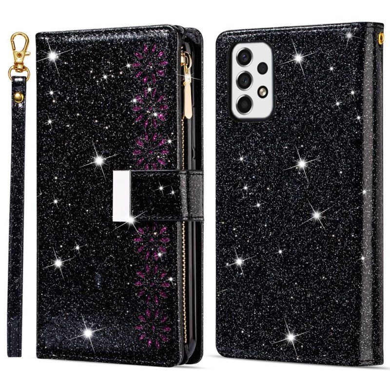 Etui Folio do Samsung Galaxy A53 5G Portfel Cekinowy Portfel Zapinany Na Zamek