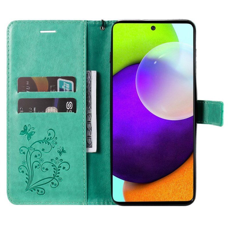 Etui Folio do Samsung Galaxy A53 5G z Łańcuch Gigantyczne Motyle Paskowe