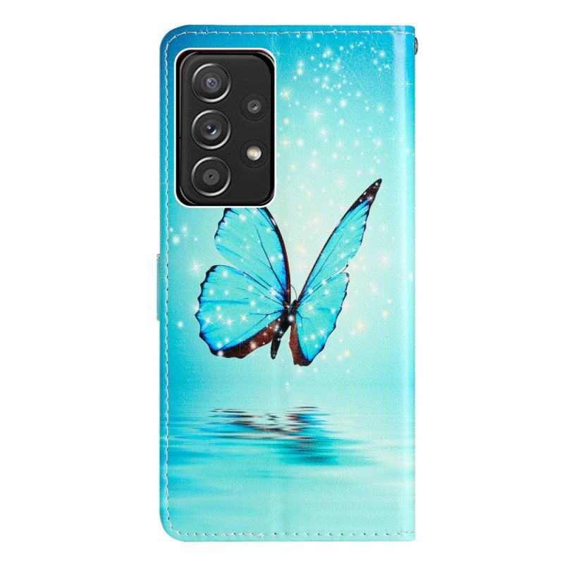 Etui Folio do Samsung Galaxy A53 5G z Łańcuch Niebieskie Motyle Z Paskiem