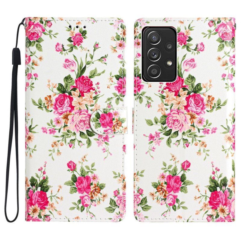 Etui Folio do Samsung Galaxy A53 5G z Łańcuch Pasek Liberty Flowers