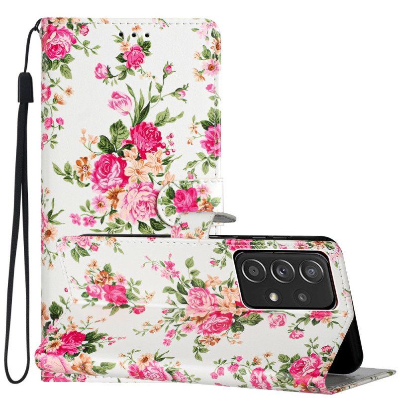 Etui Folio do Samsung Galaxy A53 5G z Łańcuch Pasek Liberty Flowers