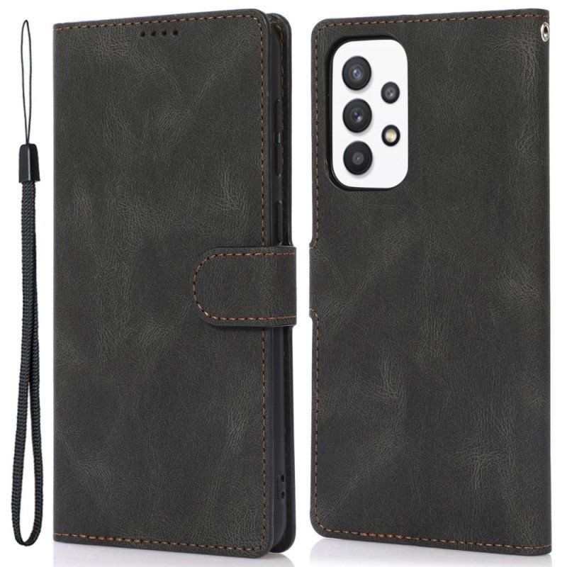 Etui Folio do Samsung Galaxy A53 5G z Łańcuch Skórzany Styl Vintage Z Paskami