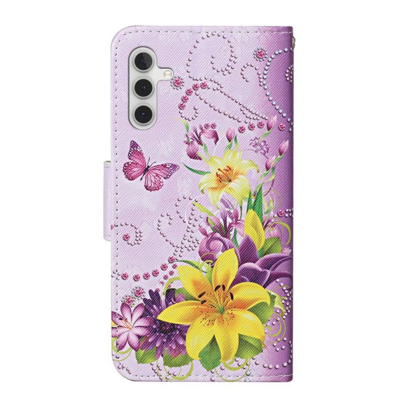 Etui Folio do Samsung Galaxy A54 5G Mistrzowskie Motyle Ze Smyczą