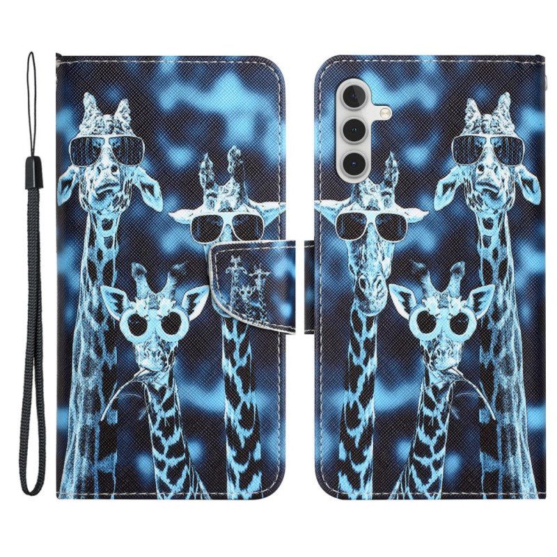 Etui Folio do Samsung Galaxy A54 5G z Łańcuch Incognito Żyrafy W Smyczy