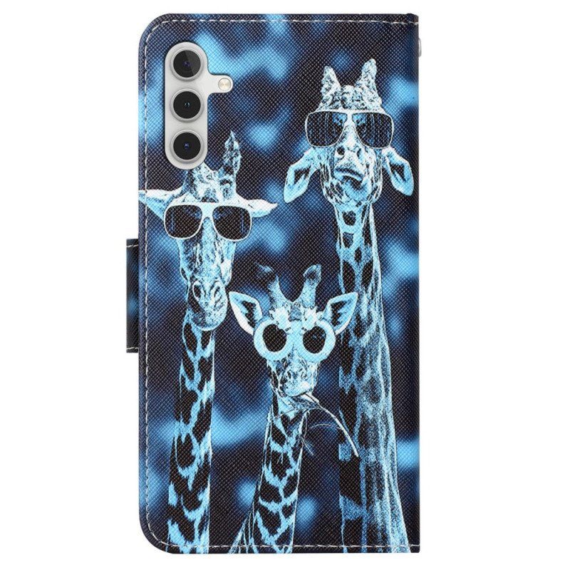 Etui Folio do Samsung Galaxy A54 5G z Łańcuch Incognito Żyrafy W Smyczy