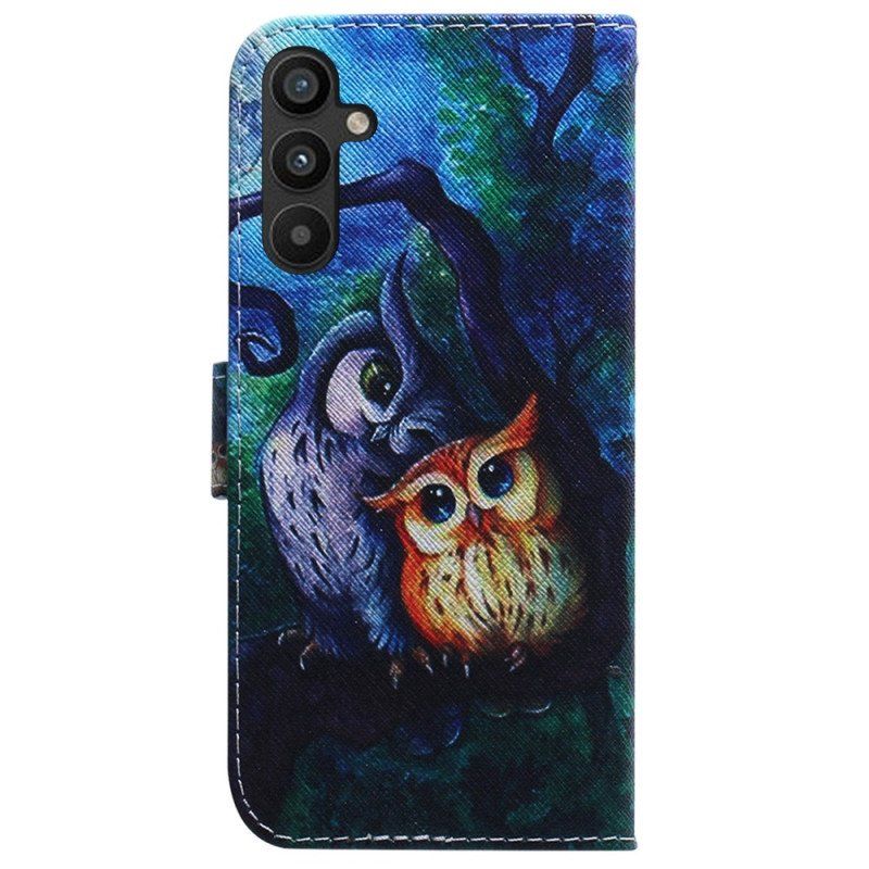 Etui Folio do Samsung Galaxy A54 5G z Łańcuch Malowanie Sów W Paski