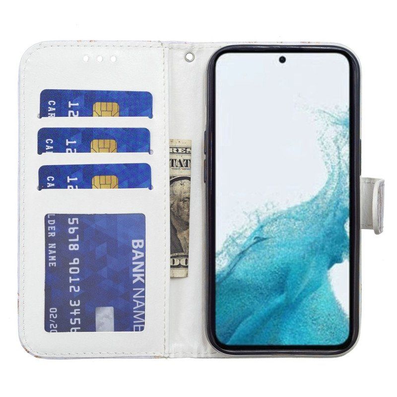 Etui Folio do Samsung Galaxy A54 5G z Łańcuch Marmur W Stylu Strappy