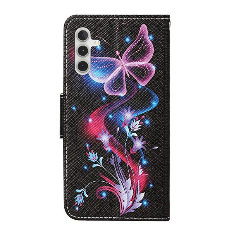 Etui Folio do Samsung Galaxy A54 5G z Łańcuch Motyle Smyczkowe