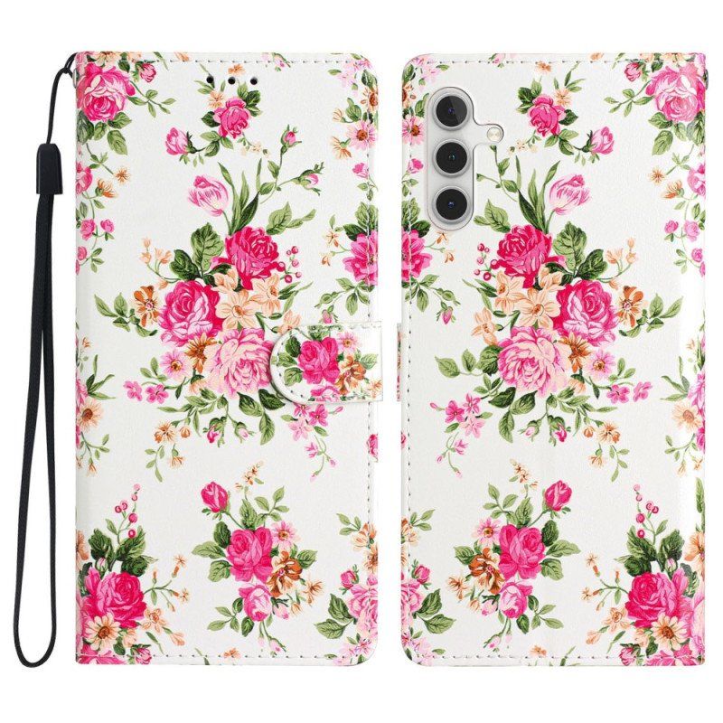 Etui Folio do Samsung Galaxy A54 5G z Łańcuch Pasek Liberty Flowers