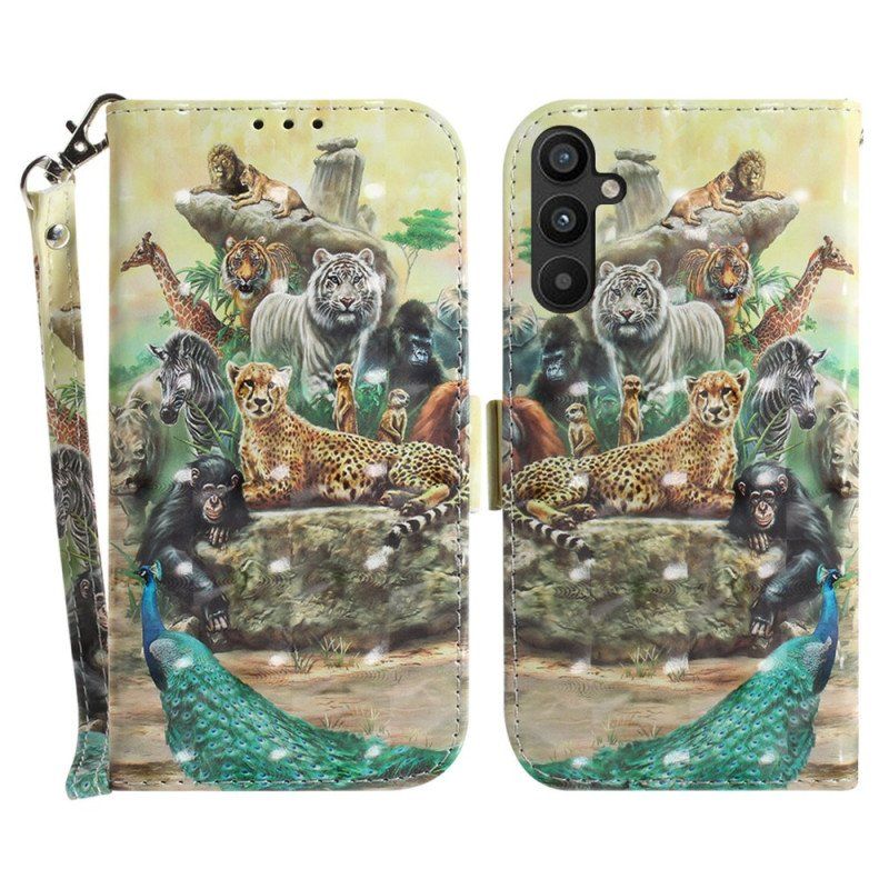 Etui Folio do Samsung Galaxy A54 5G z Łańcuch Stringi Safari Animals