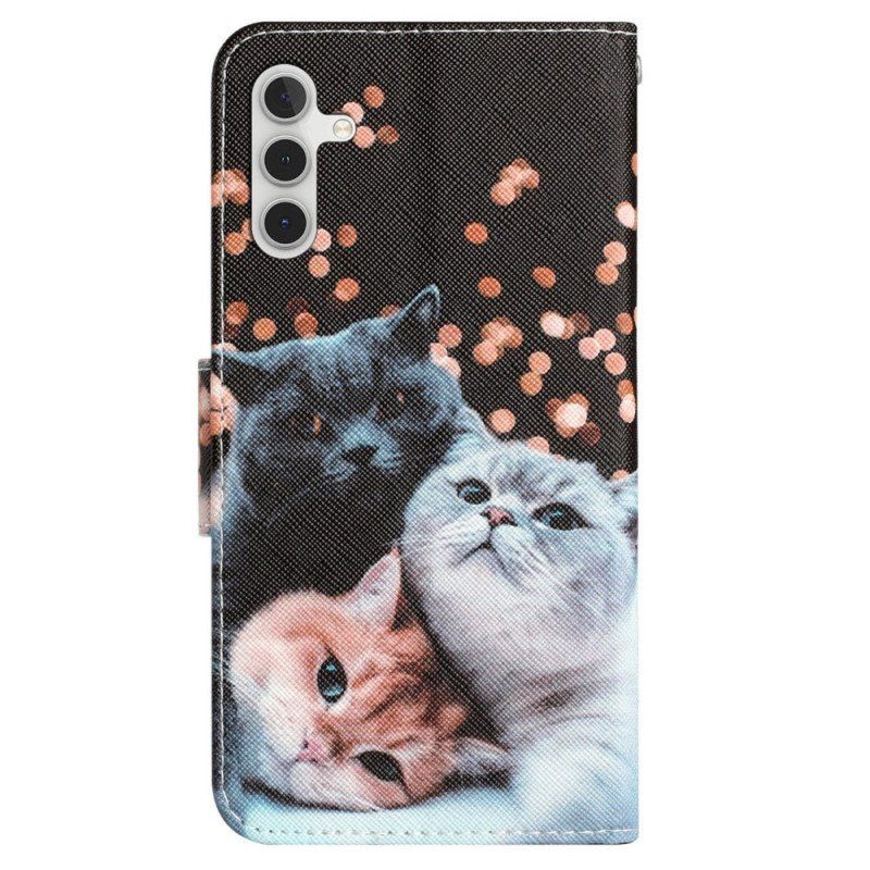 Etui Folio do Samsung Galaxy A54 5G z Łańcuch Tylko Stringi Koty