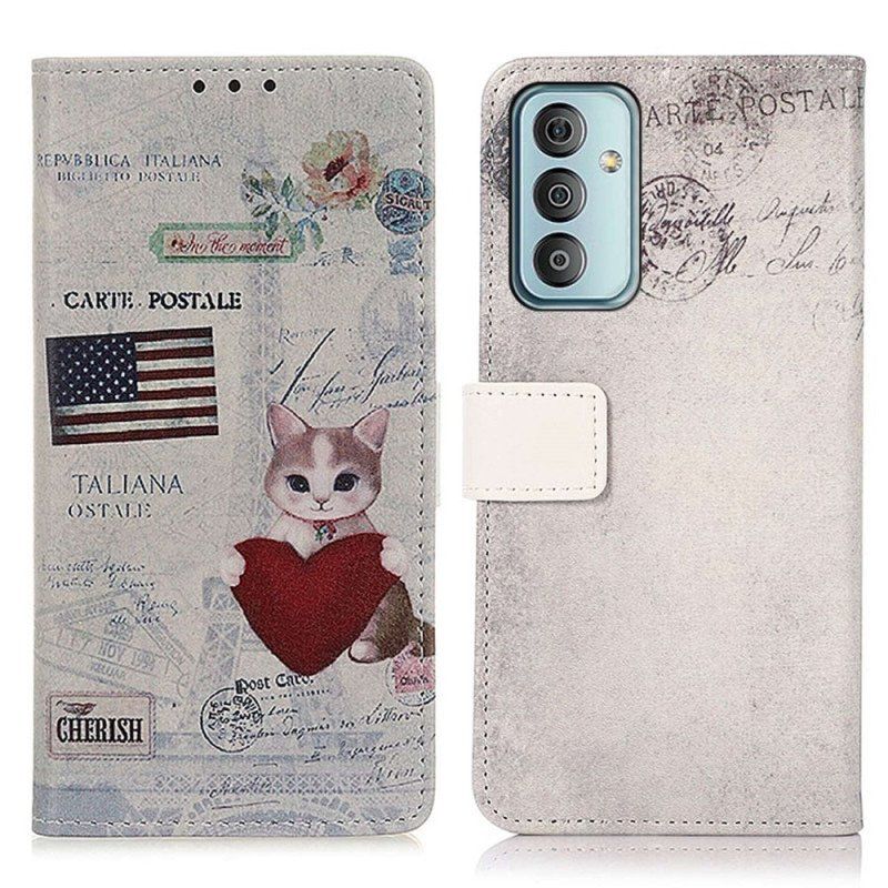 Etui Folio do Samsung Galaxy M13 Kot Podróżnik