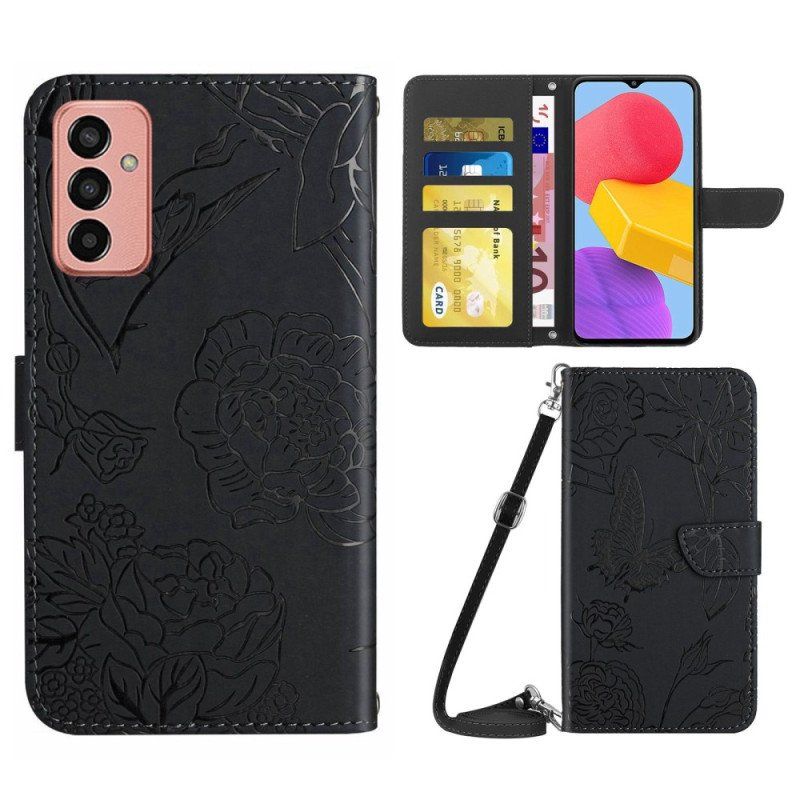 Etui Folio do Samsung Galaxy M13 Motyle I Pasek Na Ramię