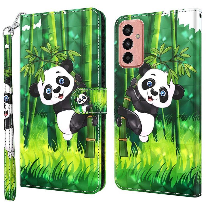 Etui Folio do Samsung Galaxy M13 Panda I Bambus Z Smyczą