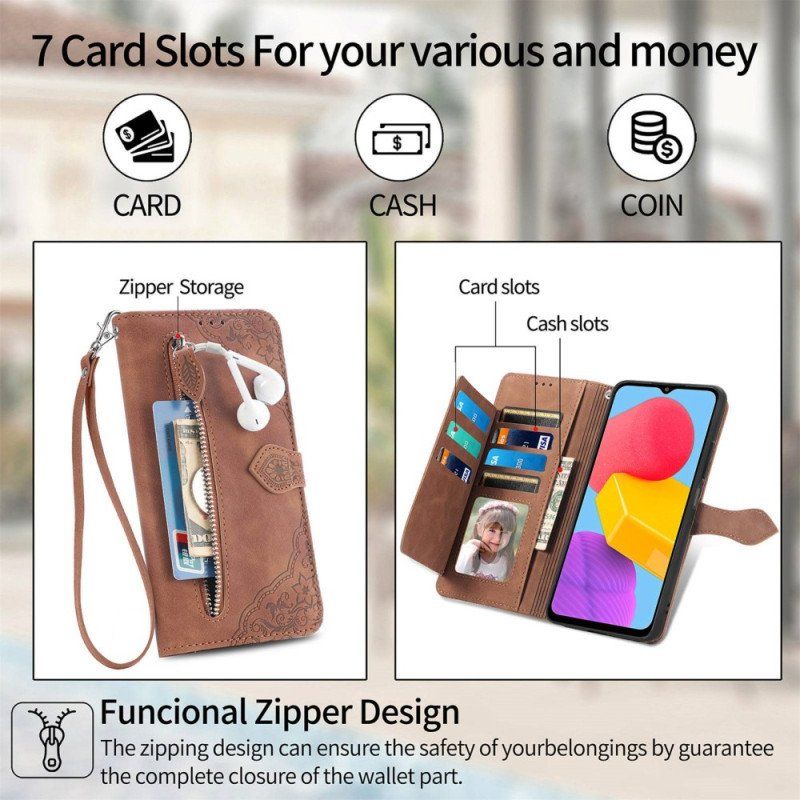 Etui Folio do Samsung Galaxy M13 Portmonetka Z Przodu W Kwiaty