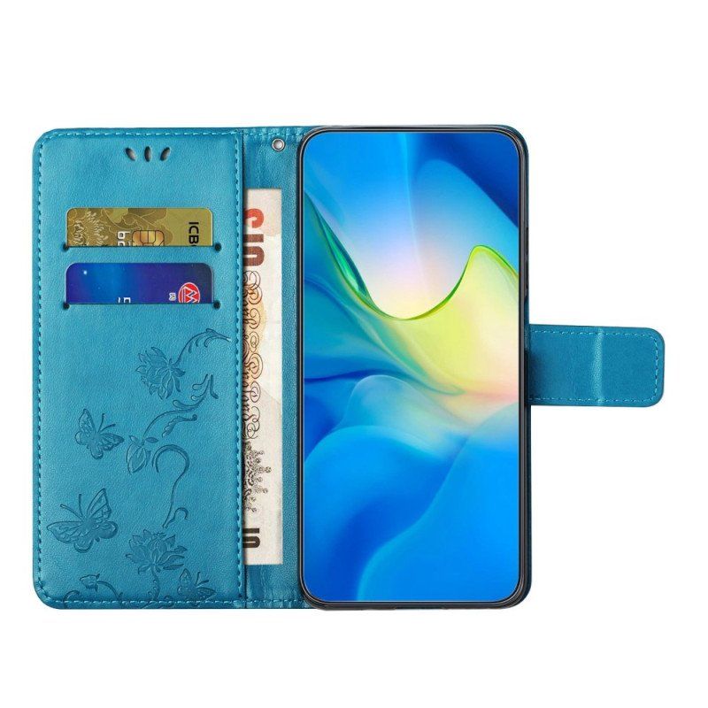 Etui Folio do Samsung Galaxy M13 z Łańcuch Kwiaty Na Ramiączkach