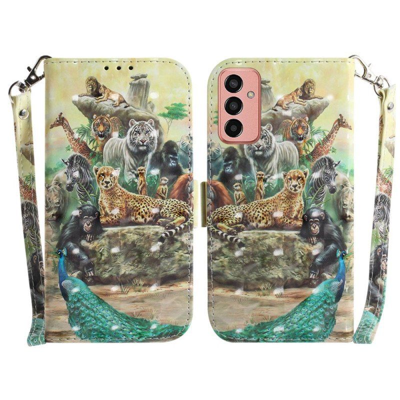 Etui Folio do Samsung Galaxy M13 z Łańcuch Stringi Safari Animals