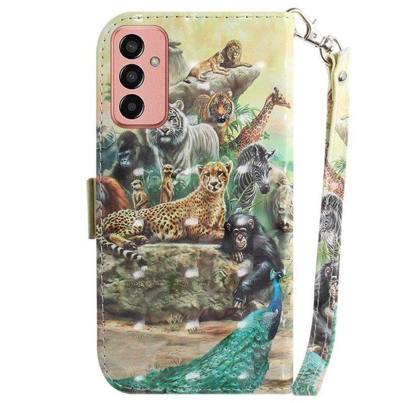 Etui Folio do Samsung Galaxy M13 z Łańcuch Stringi Safari Animals