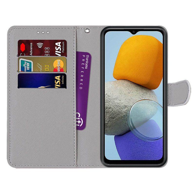 Etui Folio do Samsung Galaxy M23 5G Czerwony Motyl Niebieskim Tle