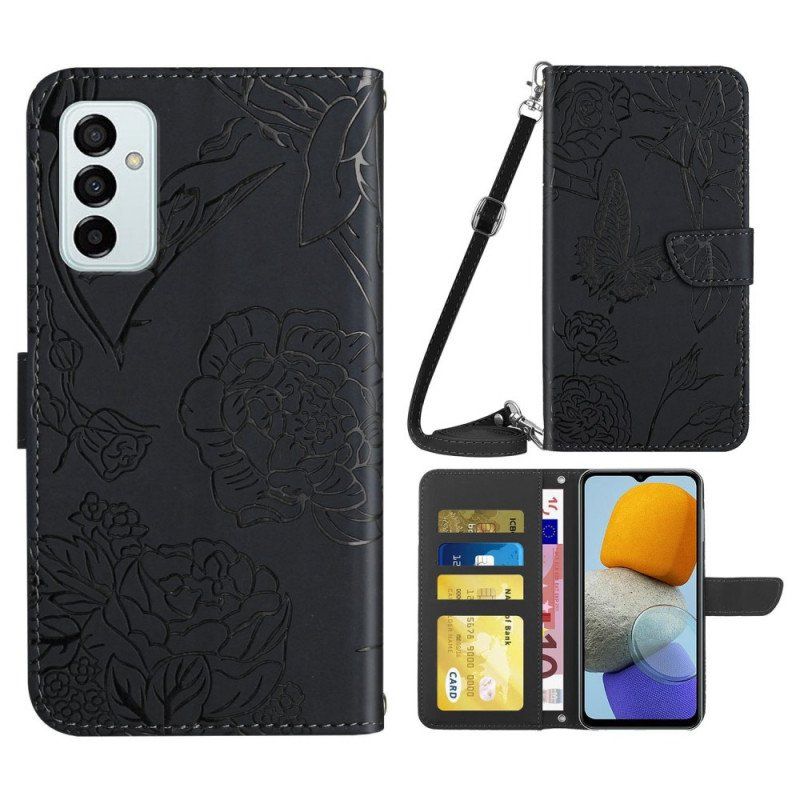 Etui Folio do Samsung Galaxy M23 5G Dyskretne Motyle I Pasek Na Ramię