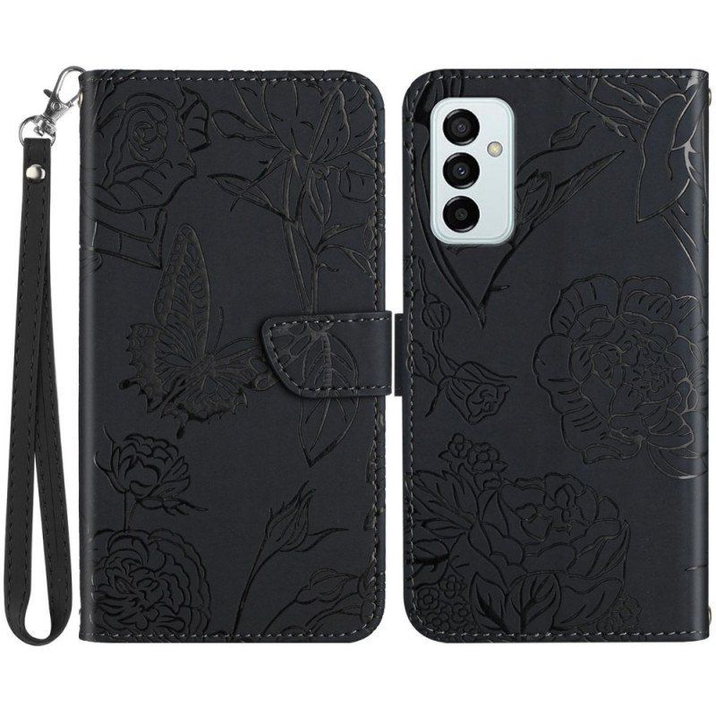 Etui Folio do Samsung Galaxy M23 5G Dyskretne Motyle I Smycz