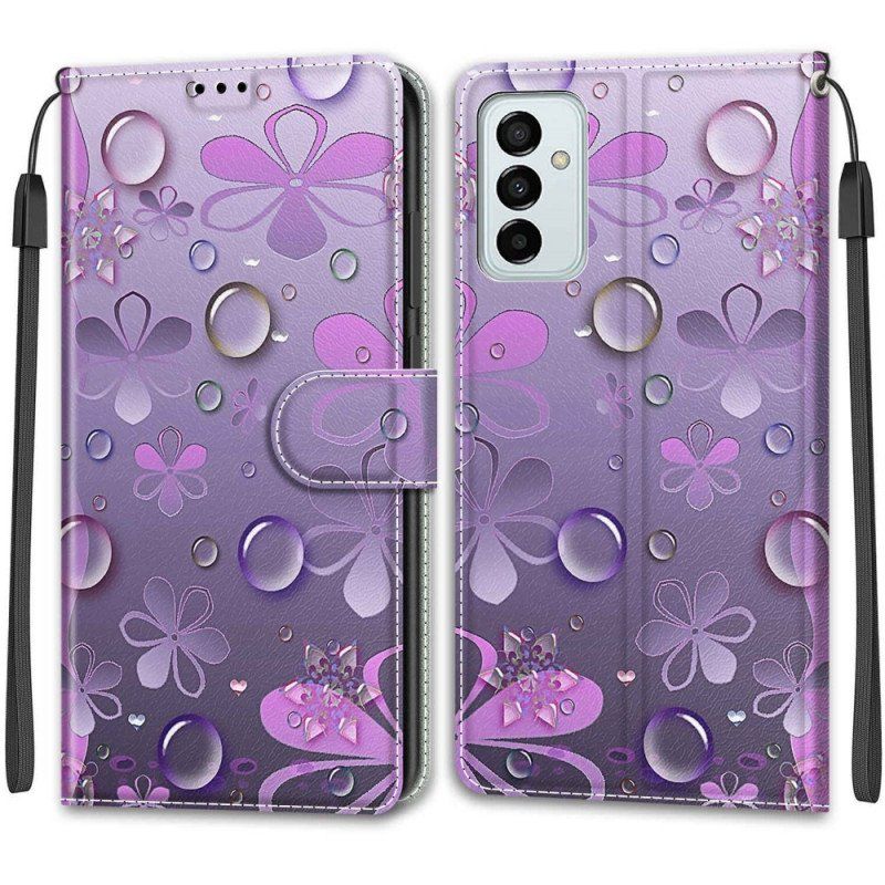 Etui Folio do Samsung Galaxy M23 5G Krople Wody Ze Smyczą