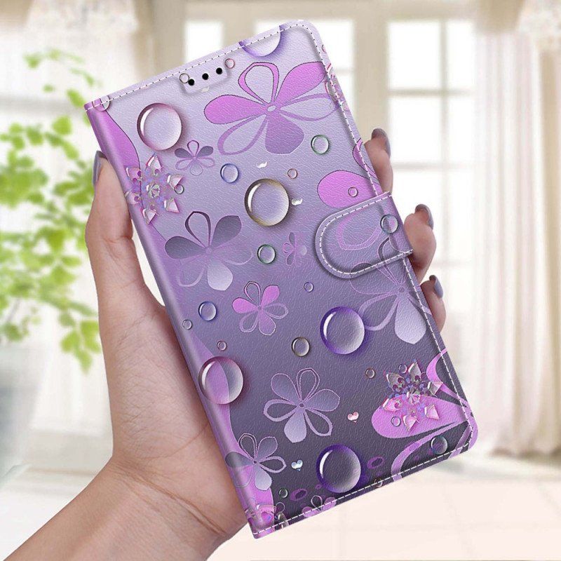 Etui Folio do Samsung Galaxy M23 5G Krople Wody Ze Smyczą