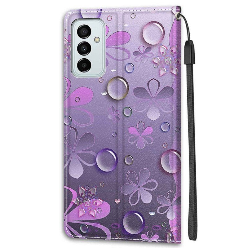 Etui Folio do Samsung Galaxy M23 5G Krople Wody Ze Smyczą