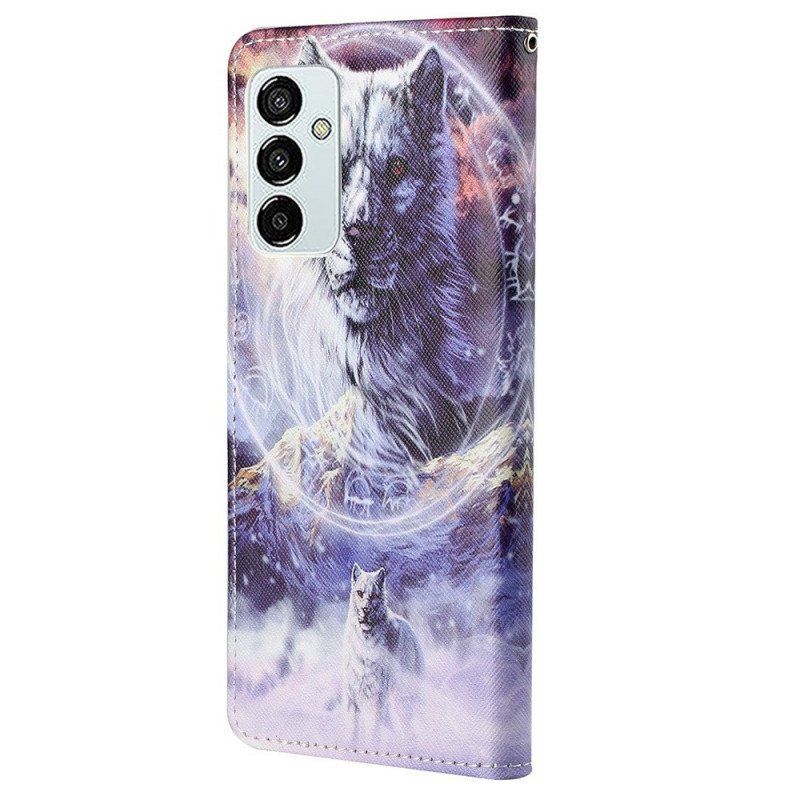 Etui Folio do Samsung Galaxy M23 5G z Łańcuch Smycz Wilk