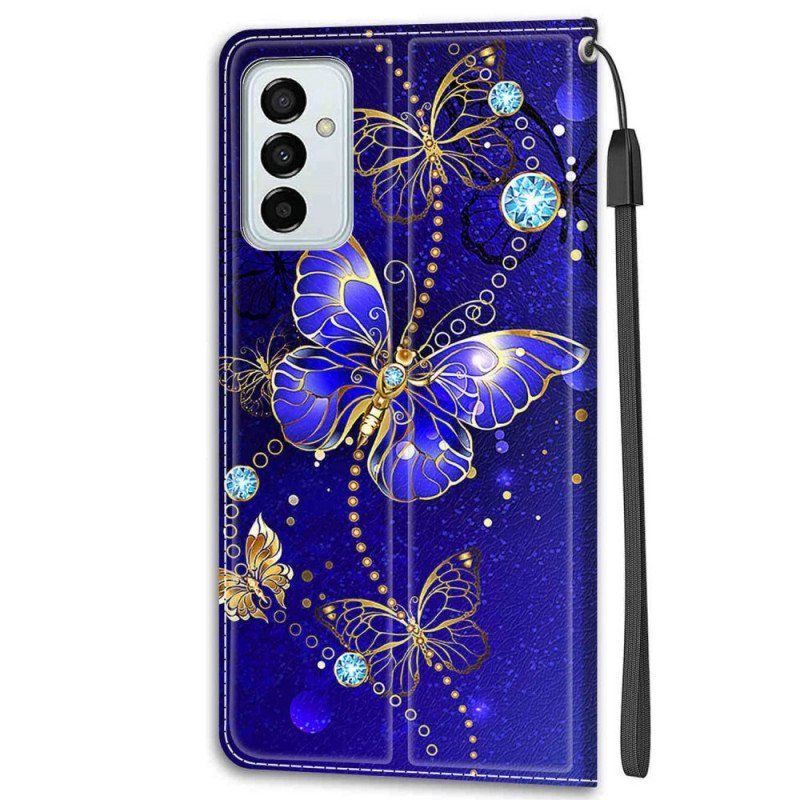 Etui Folio do Samsung Galaxy M23 5G z Łańcuch Wachlarz Motyli Na Pasku