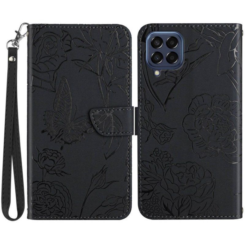 Etui Folio do Samsung Galaxy M33 5G Dyskretne Motyle I Smycz